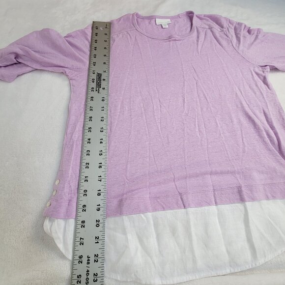 J. Jill Love Linen Womens Lilac White 3/4 Sleeve Top Small Petite Side-Button - Picture 8 of 8